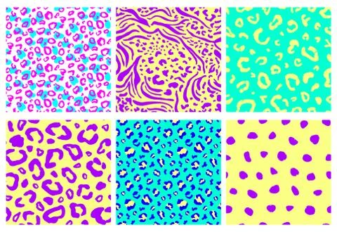 Animal print seamless pattern set. Leopard skin vibrant texture Stock Illustration