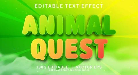 Animal quest 3d vector text effect with modern style design Stock Illustration