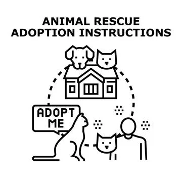 Animal rescue adoption instructions for finding pets home Stock Illustration