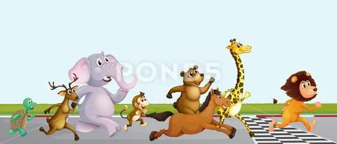 Animal Running Race at Finish Line Stock Illustration