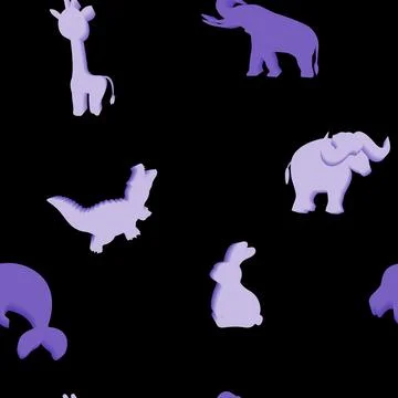 Animal seamless pattern. 3D silhouettes Stock Illustration