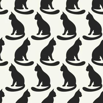Animal seamless pattern of cat silhouettes Stock Illustration