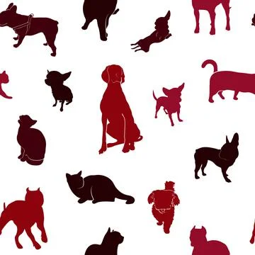 Animal seamless pattern. Cats and dogs in different positions. Illustrazione stock