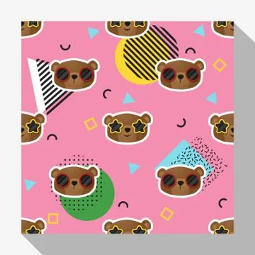 Animal seamless pattern collection with bear Stock Illustration