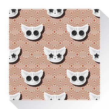 Animal seamless pattern collection with cat Stock Illustration