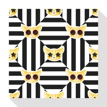 Animal seamless pattern collection with cat Stock Illustration
