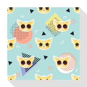 Animal seamless pattern collection with cat Illustrazione stock