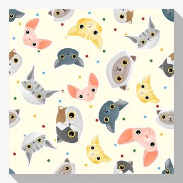 Animal seamless pattern collection with cat Stock Illustration