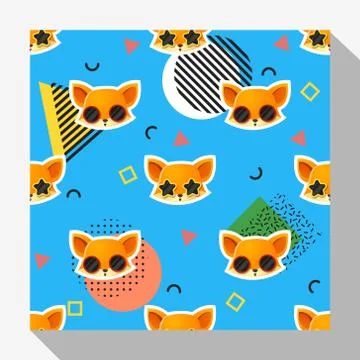 Animal seamless pattern collection with fox Stock Illustration
