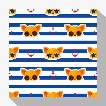 Animal seamless pattern collection with fox Stock Illustration