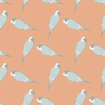 Animal seamless pattern with hand drawn light blue parrot bird shapes. Pink p Stock Illustration