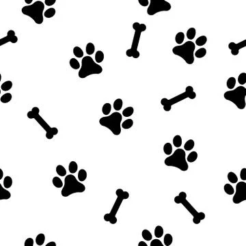 Animal seamless pattern isolated on white background. Dog paw and bone symbol 스톡 일러스트