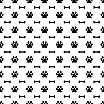 Animal seamless pattern isolated on white background. Dog paw and bone symbol Illustrazione stock