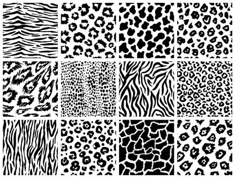 Animal seamless pattern set. Mammals Fur. Collection of print skins. Predators Illustrazione stock