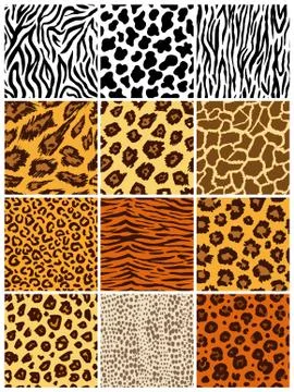 Animal seamless pattern set. Mammals Fur. Collection of print skins. Predators 스톡 일러스트