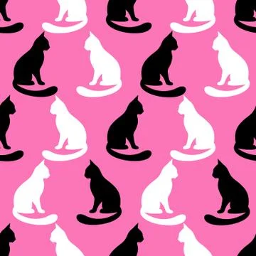 Animal seamless vector pattern of cat silhouettes Stock Illustration