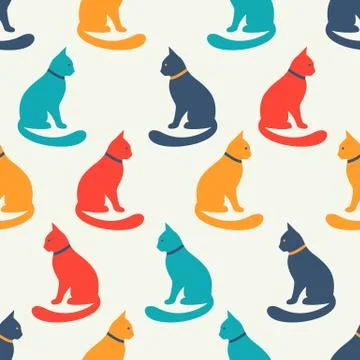 Animal seamless vector pattern of cat silhouettes Stock Illustration