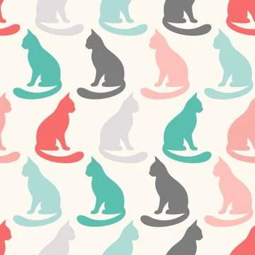 Animal seamless vector pattern of cat silhouettes Stock Illustration