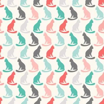 Animal seamless vector pattern of cat silhouettes Stockillustratie