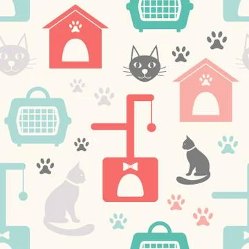 Animal seamless vector pattern of cat silhouettes Illustrazione stock