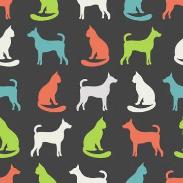 Animal seamless vector pattern of cat and dog silhouettes Illustrazione stock