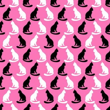 Animal seamless vector pattern of cat silhouettes Illustrazione stock