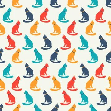 Animal seamless vector pattern of cat silhouettes Stock Illustration