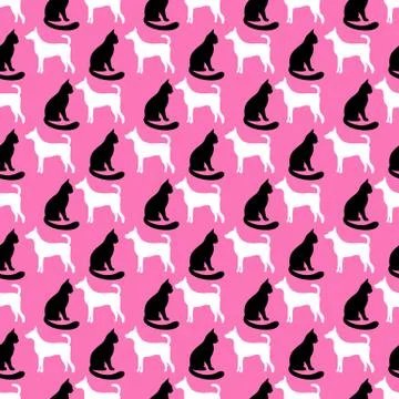 Animal seamless vector pattern of cat and dog silhouettes Stockillustratie