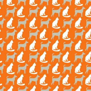 Animal seamless vector pattern of cat and dog silhouettes Illustrazione stock