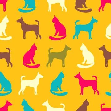 Animal seamless vector pattern of cat and dog silhouettes Stockillustratie