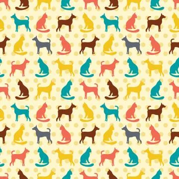 Animal seamless vector pattern of cat and dog silhouettes Illustrazione stock