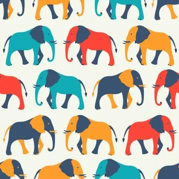 Animal seamless vector pattern of elephant Stock Illustration