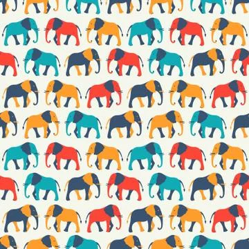 Animal seamless vector pattern of elephant Stock Illustration