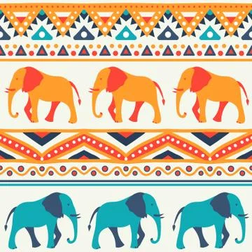 Animal seamless vector pattern of elephant Stock Illustration