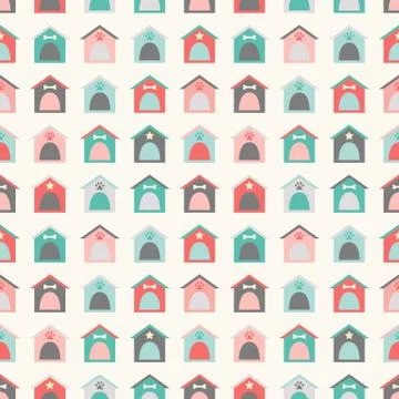 Animal seamless vector pattern of kennel Stock Illustration