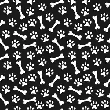 Animal seamless vector pattern of paw footprint and bone Stock Illustration