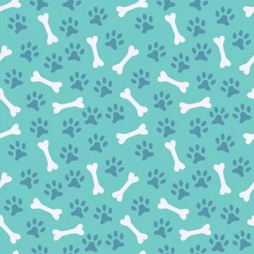 Animal seamless vector pattern of paw footprint and bone Stock Illustration