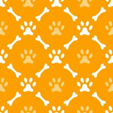 Animal seamless vector pattern of paw footprint and bone Stock Illustration