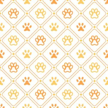 Animal seamless vector pattern of paw footprint, line and dot Stock Illustration