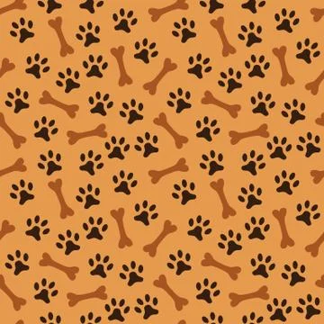 Animal seamless vector pattern of paw footprint and bone Illustrazione stock