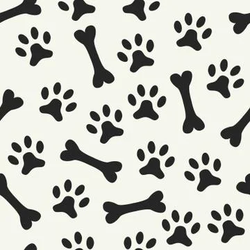 Animal seamless vector pattern of paw footprint and bone 스톡 일러스트
