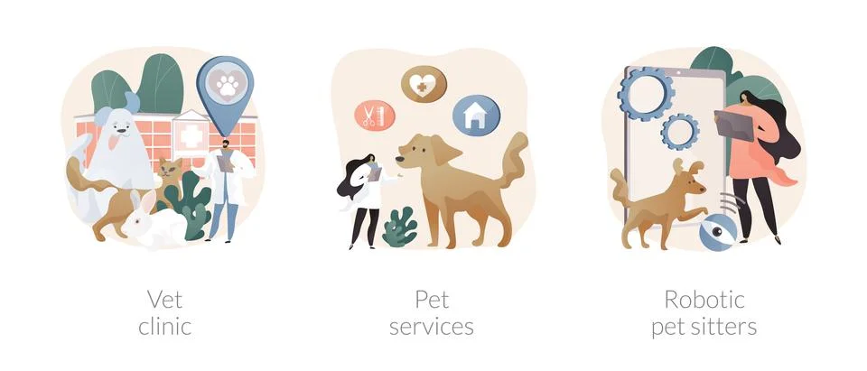 Animal services abstract concept vector illustrations. 스톡 일러스트