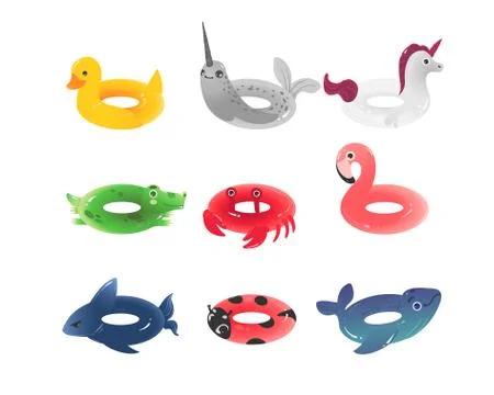 Animal shaped inflatable ring set - colorful life preserver belt collection Stock Illustration