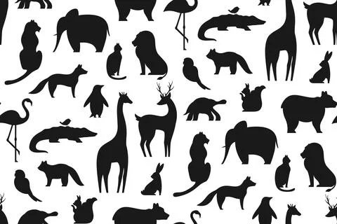 Animal silhouette seamless pattern shape mammals characters baby endless repeat Stock Illustration