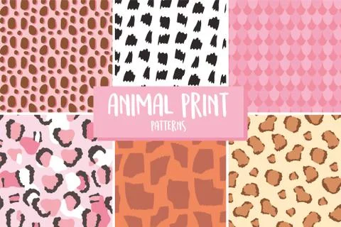 Animal skin print pattern, different texture seamless repeating Stock Illustration