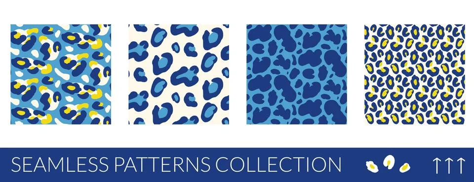 Animal spot seamless pattern with leopard rosette in blue and yellow. Bold 库存插图