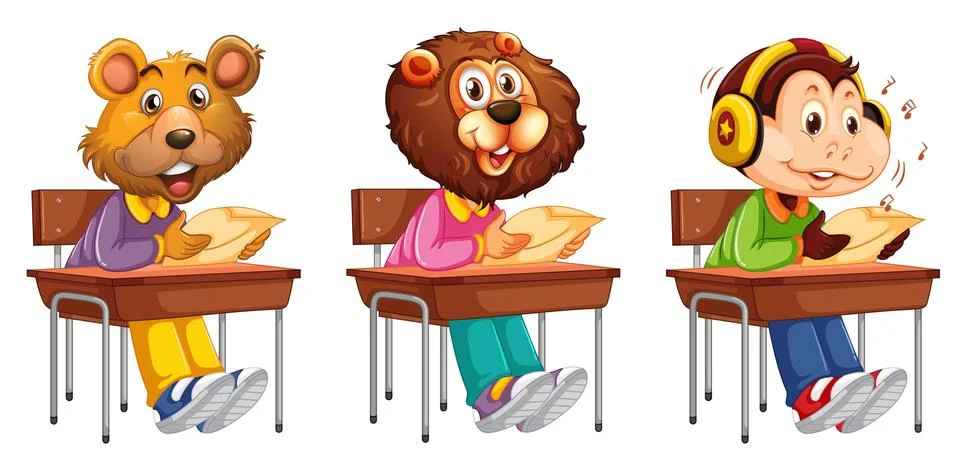 Animal student study on table Stockillustratie