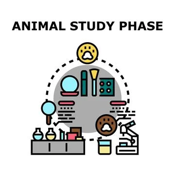 Animal testing study phase researching cosmetic products Illustrazione stock