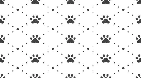 Animal tracks vector seamless pattern with flat icons. Black white color pet paw Illustrazione stock