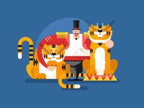 Animal trainer with tiger Stock Illustration